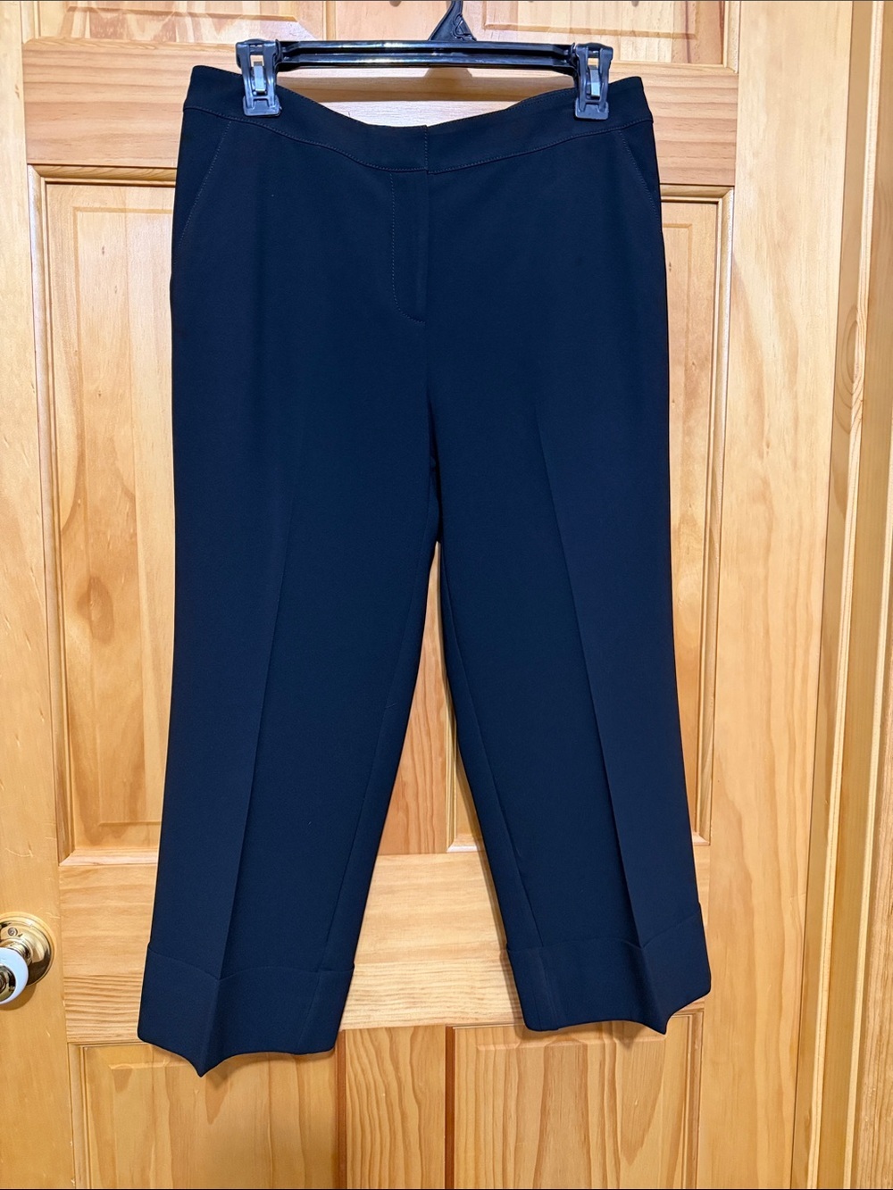 St. John Couture Black Cropped Tailored Pants with Cuff Hem, Size 8.